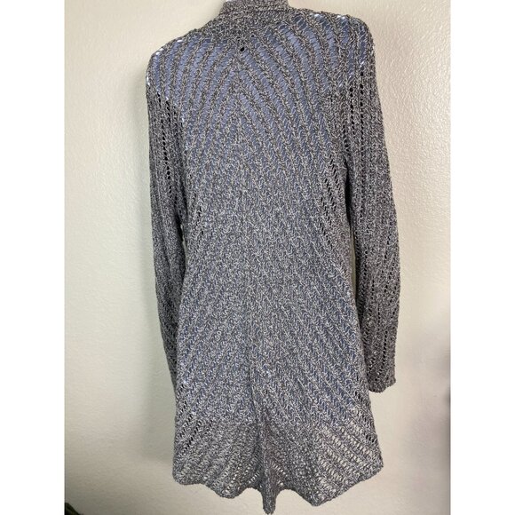 Eileen Fisher Open Knit Cardigan Sweater Size Large Gray Cotton Lightweight - Picture 2 of 16